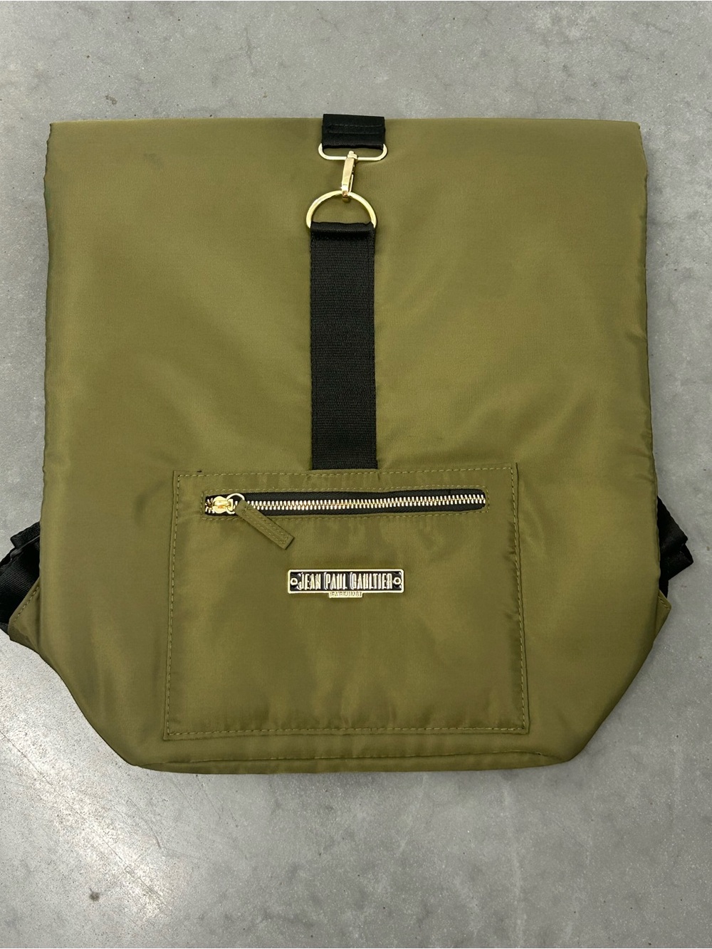 Jean Paul Gaultier Olive Green Nylon Backpack with Gold Hardware